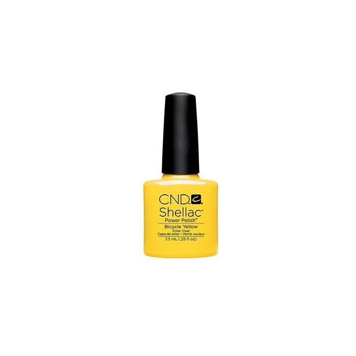 CND Shellac Bicycle Yellow 7,3 ml heldergele gellak met zonnige uitstraling voor een frisse en opvallende manicure. Nu 70% korting zolang de voorraad strekt.
