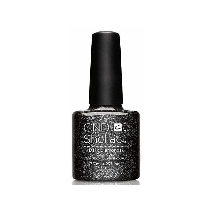 CND Shellac Dark Diamonds 7.3ml, een dekkende zwarte glitter gellak