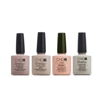 CND Shellac Sheer Pink Essentials Kit bestaat uit: Romantique, Beau, Clearly Pink en Negligee (elk 7.3 ml).