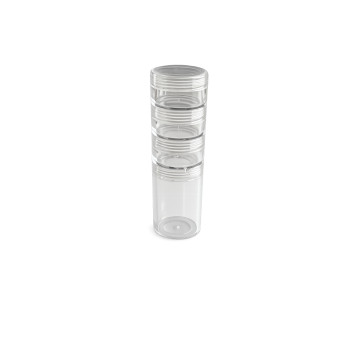 Transparante stapelbare nail art potjes voor glitter, Swarovski steentjes, pigmenten en nail art decoraties.
